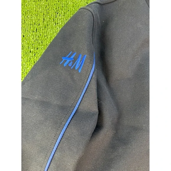 H&M Navy Blue Coat Jacket Zippered Pockets Long Sleeve Collared Swede Olympcs 48